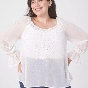 Lane Bryant Ivory Rose Classic V-Neck Sheer Clip Dot Top in Size 18/20 (2X)